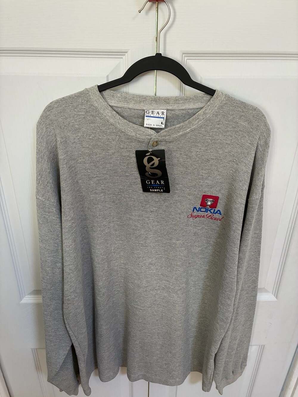 SAMPLE Vintage Gear For Sports Nokia Sugar Bowl Waffle Knit Henley Shirt